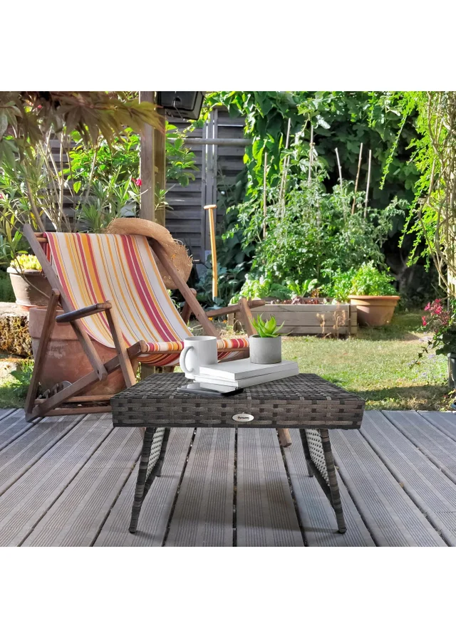 Outsunny Foldable Outdoor Coffee Table Steel Frame Rattan Side Table