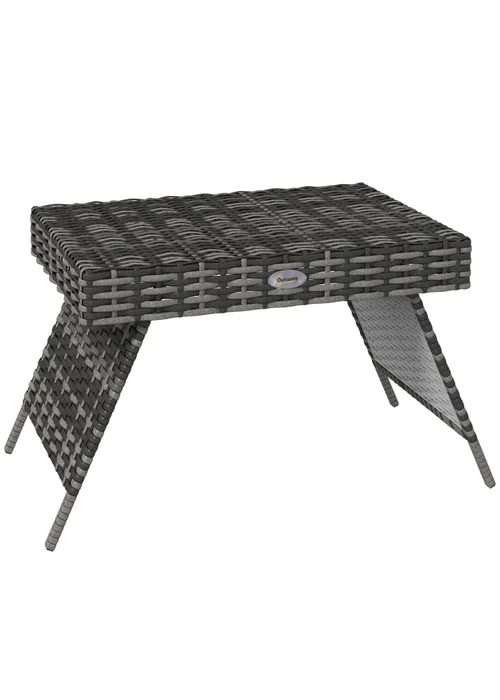 Outsunny Foldable Outdoor Coffee Table Steel Frame Rattan Side Table - One Size Image 2