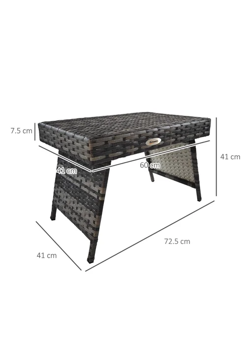 Outsunny Foldable Outdoor Coffee Table Steel Frame Rattan Side Table - One Size Image 3