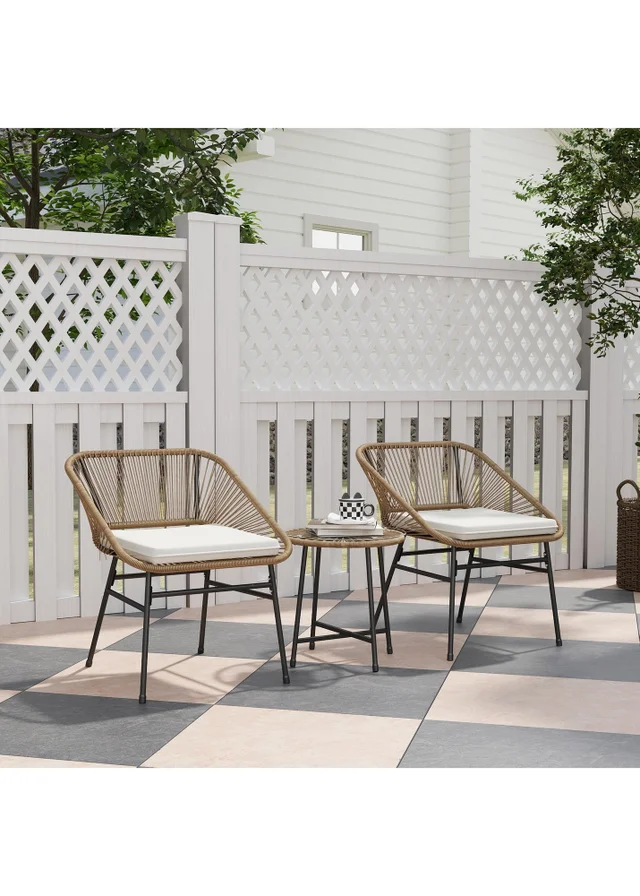 Outsunny Rattan Bistro Set Small Balcony Furniture with Cushion