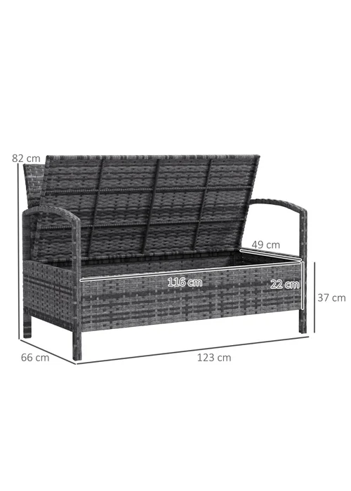 Outsunny Rattan Garden Bench with Storage Cushioned Outdoor Bench (125L) - One Size Image 3