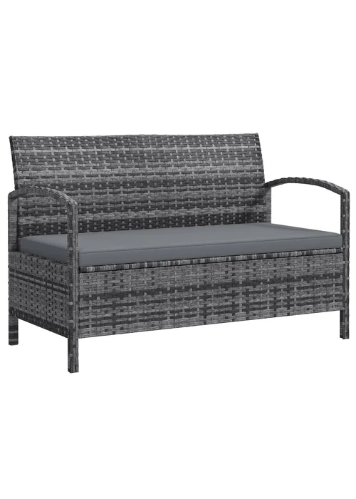 Outsunny Rattan Garden Bench with Storage Cushioned Outdoor Bench (125L) - One Size Image 2