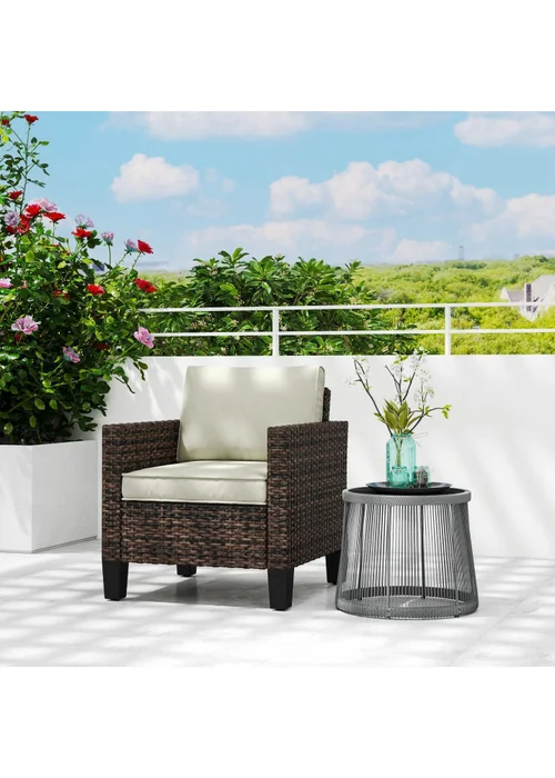 Outsunny Single Rattan Chair Garden Armchair with Cushions - One Size Image 1