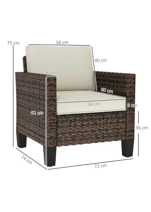 Outsunny Single Rattan Chair Garden Armchair with Cushions - One Size Image 3