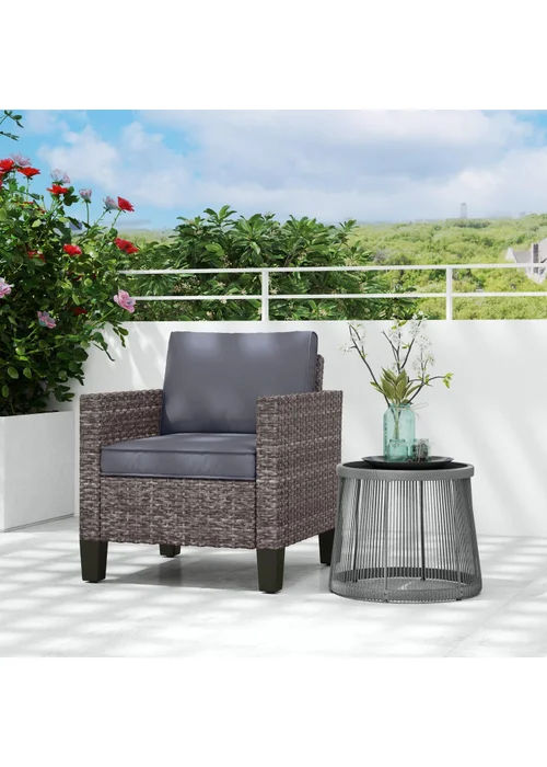 Outsunny Single Rattan Chair Garden Armchair with Cushions - One Size Image 1