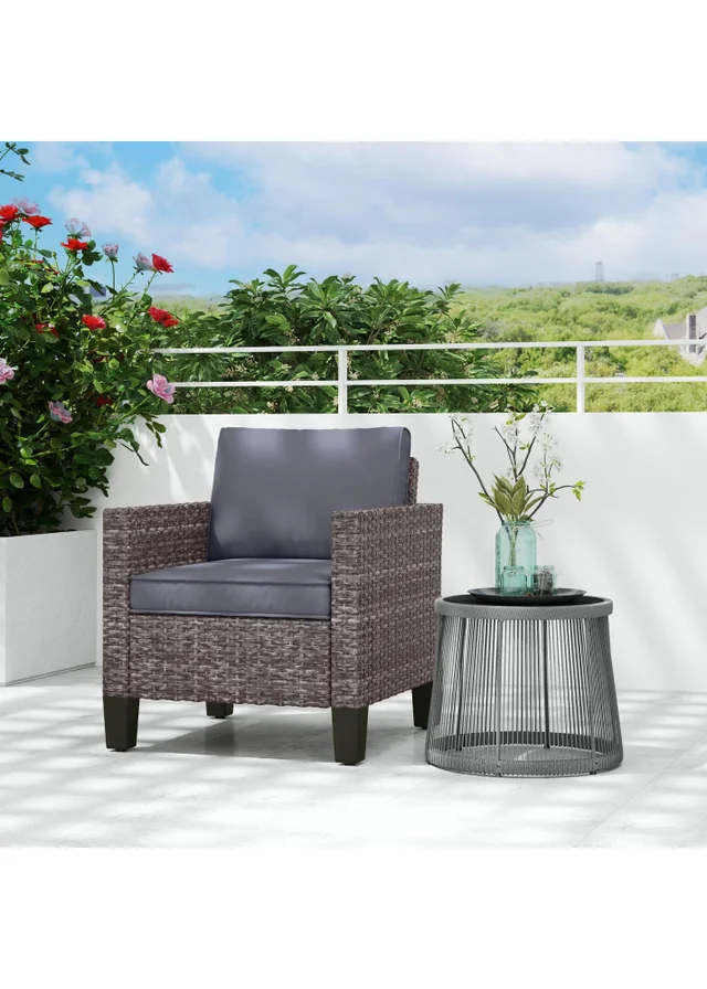 Outsunny Single Rattan Chair Garden Armchair with Cushions