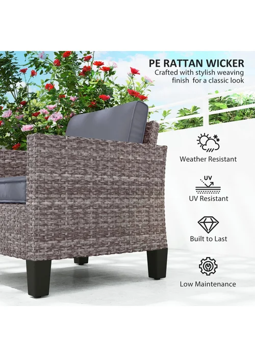 Outsunny Single Rattan Chair Garden Armchair with Cushions - One Size Image 4