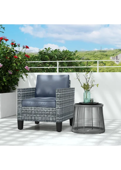 Outsunny Single Rattan Chair Garden Armchair with Cushions - One Size Image 1