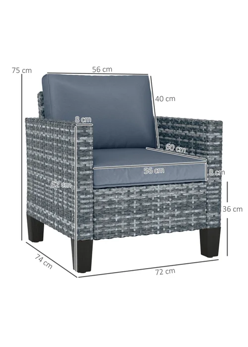 Outsunny Single Rattan Chair Garden Armchair with Cushions - One Size Image 3