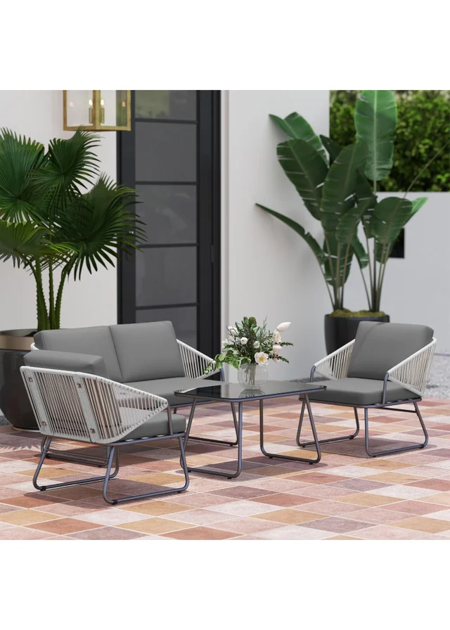 Outsunny 4 Piece Rattan Garden Furniture Set with Cushions