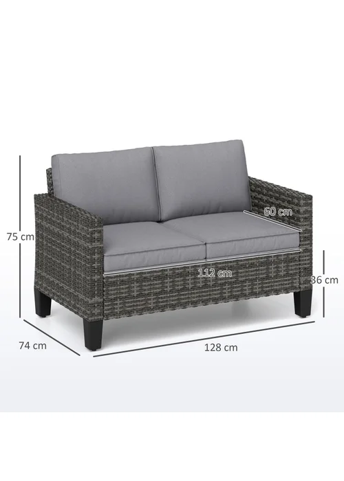 Outsunny Rattan Sofa with Cushions 2 Seater Garden Furniture - One Size Image 3