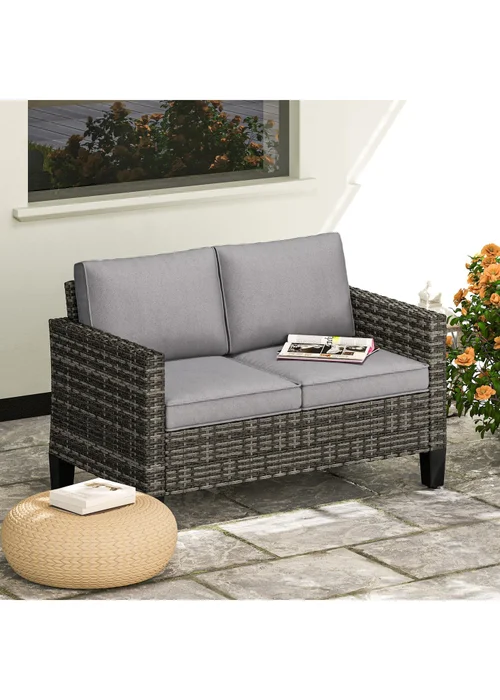 Outsunny Rattan Sofa with Cushions 2 Seater Garden Furniture - One Size Image 1