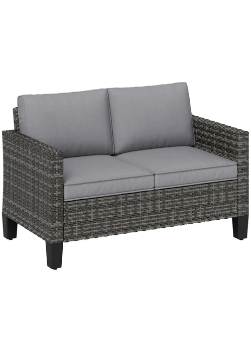 Outsunny Rattan Sofa with Cushions 2 Seater Garden Furniture - One Size Image 2