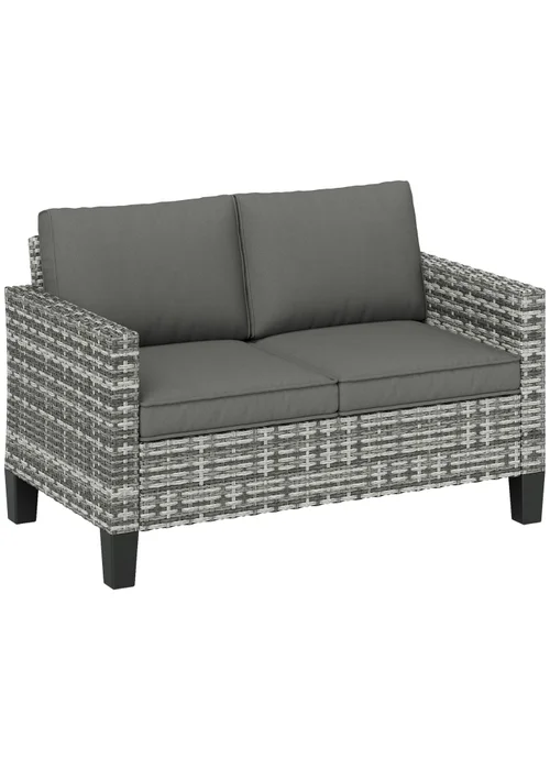 Outsunny Rattan Sofa with Cushions 2 Seater Garden Furniture - One Size Image 2