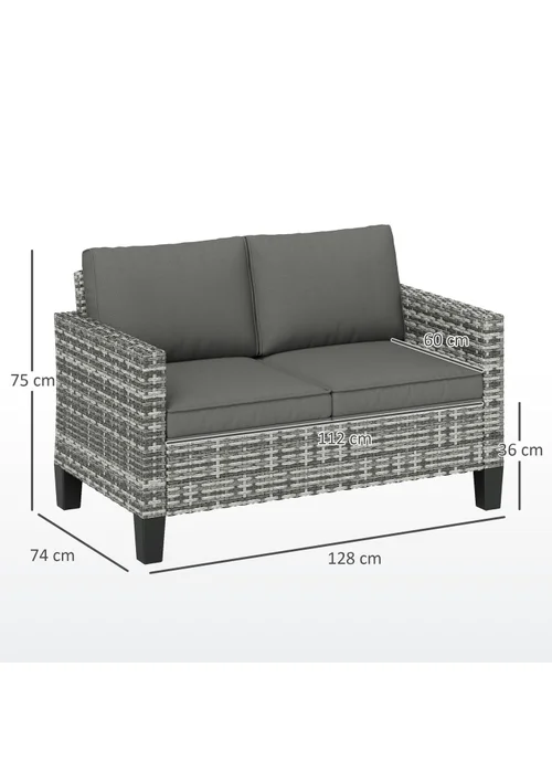 Outsunny Rattan Sofa with Cushions 2 Seater Garden Furniture - One Size Image 3