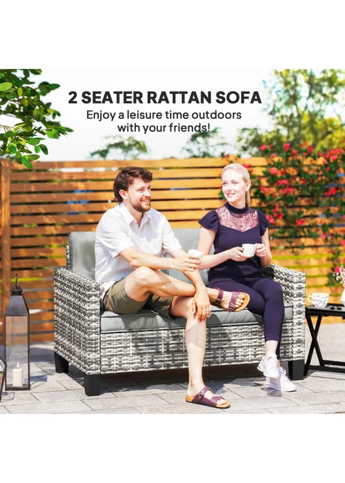 Outsunny Rattan Sofa with Cushions 2 Seater Garden Furniture - One Size Image 4