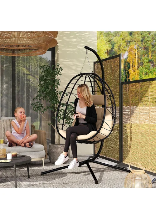 Outsunny Garden Egg Chair Outdoor Hanging Swing Chair Folding Basket - One Size Image 1