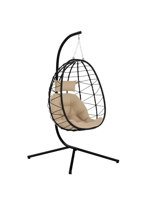 Outsunny Garden Egg Chair Outdoor Hanging Swing Chair Folding Basket - One Size Image 2