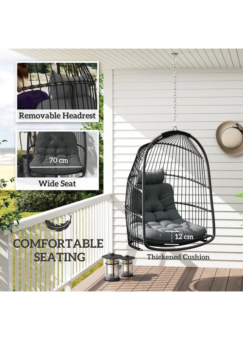 Outsunny Rattan Egg Chair with Installation Kit Indoor Outdoor Swing Chair - One Size Image 4