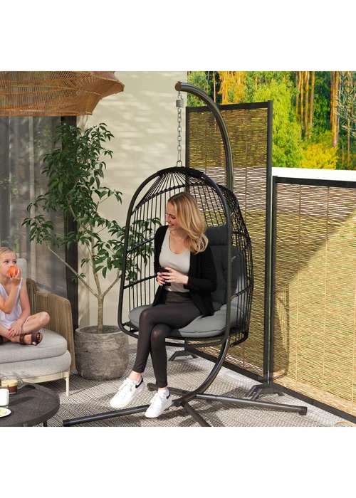 Outsunny Rattan Egg Chair with Installation Kit Indoor Outdoor Swing Chair - One Size Image 1