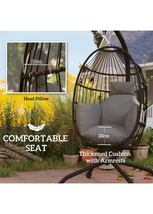 Outsunny Egg Chair Outdoor Indoor Garden Swing Chair Folding Basket - One Size Image 4