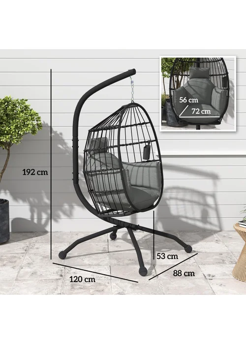 Outsunny Egg Chair Outdoor Indoor Garden Swing Chair Folding Basket - One Size Image 3