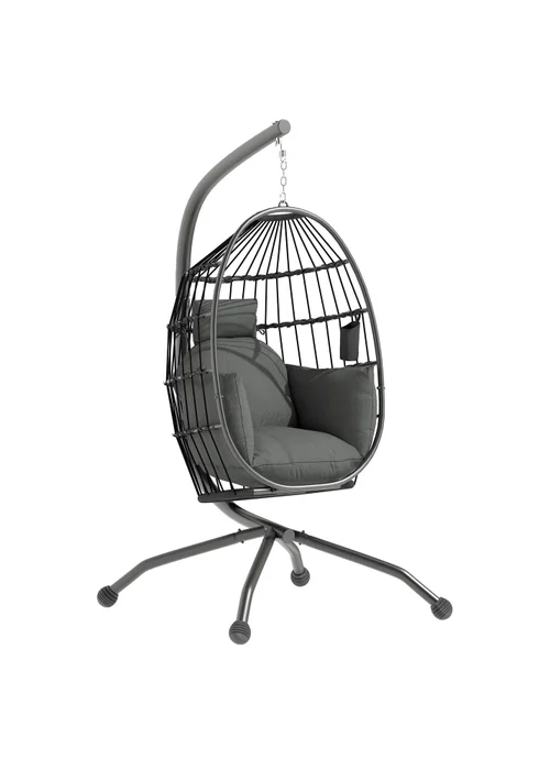 Outsunny Egg Chair Outdoor Indoor Garden Swing Chair Folding Basket - One Size Image 2