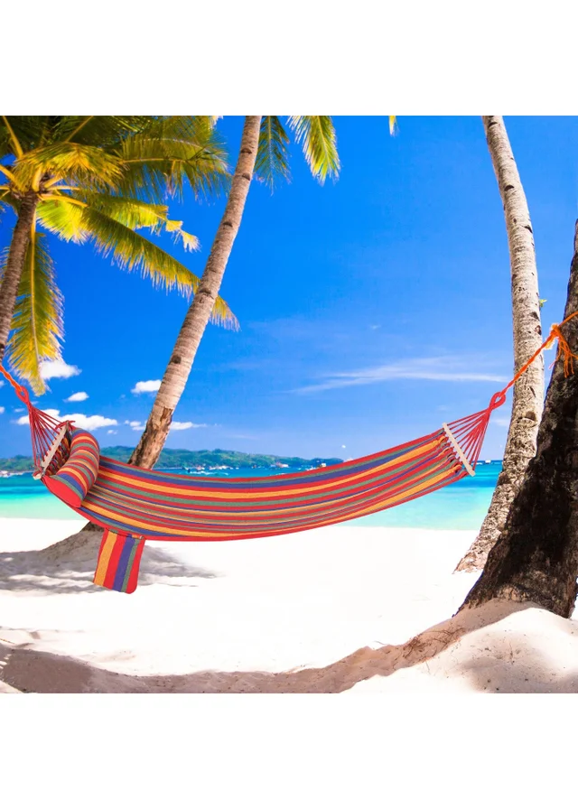 Outsunny Cotton Hammock Soft Portable Swing Chair with Headrest and Side Pocket