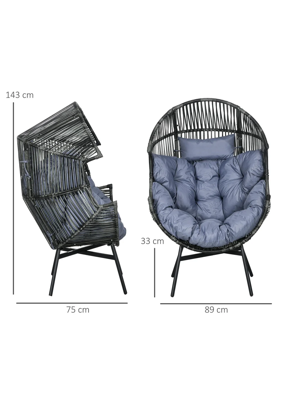 Outsunny Rattan Leisure Chair with Cushion Garden Egg Chair with Headrest - One Size Image 3