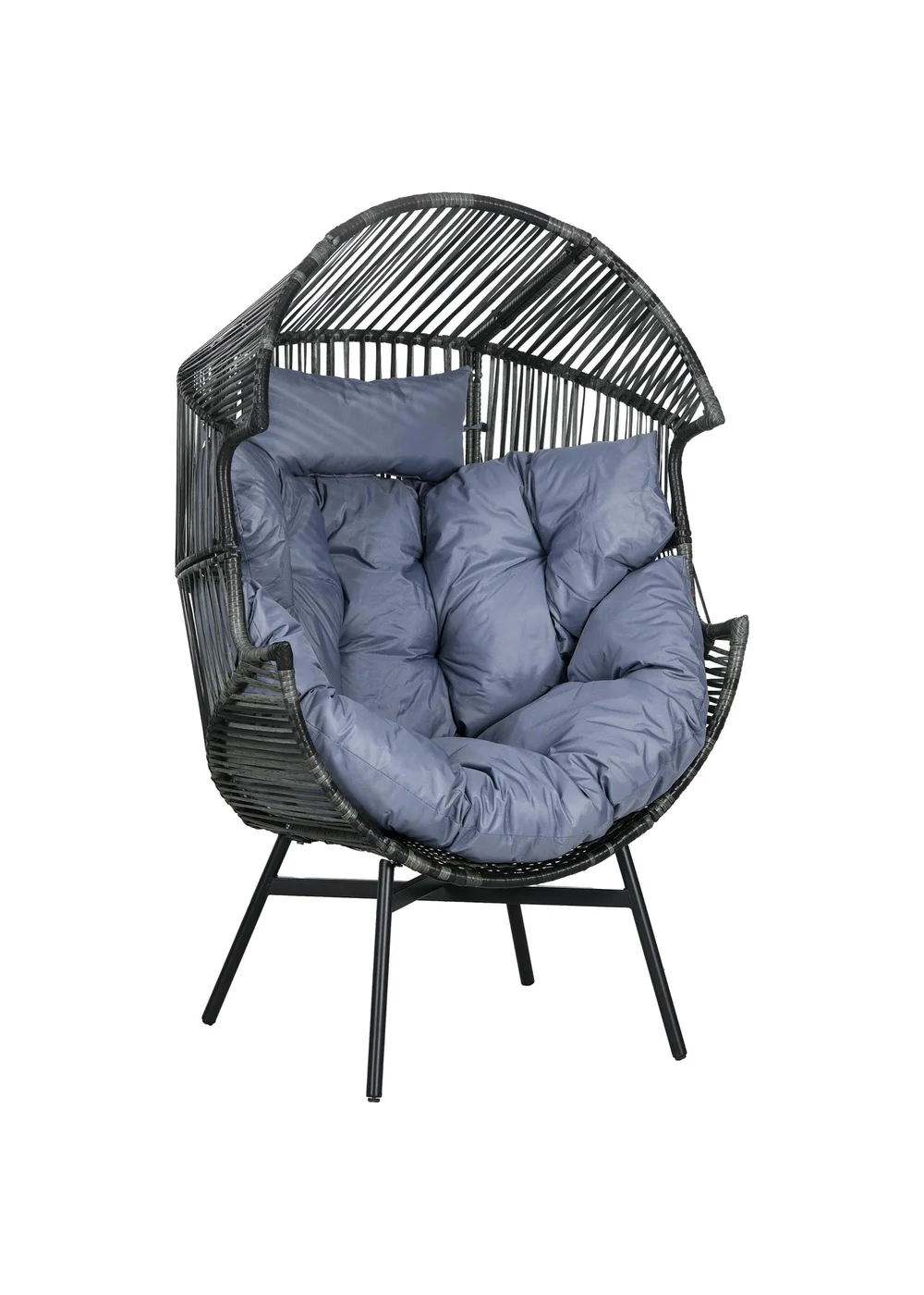 Outsunny Rattan Leisure Chair with Cushion Garden Egg Chair with Headrest - One Size Image 2