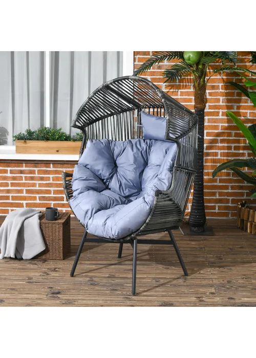 Outsunny Rattan Leisure Chair with Cushion Garden Egg Chair with Headrest - One Size Image 1