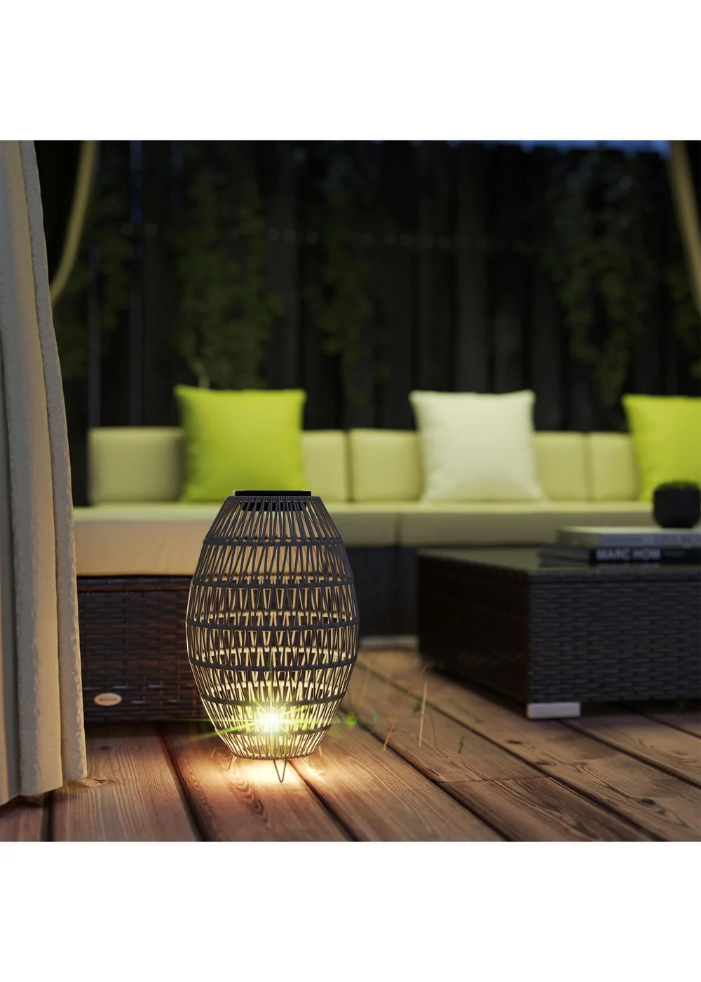 Outsunny Rattan Solar Lamp Auto On Off Garden Lantern - One Size Image 1