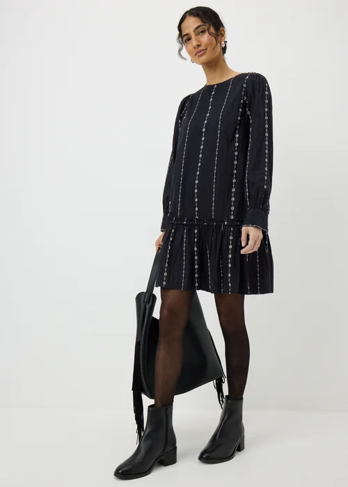 Black Dobby Tiered Mini Dress - 8 Image 1