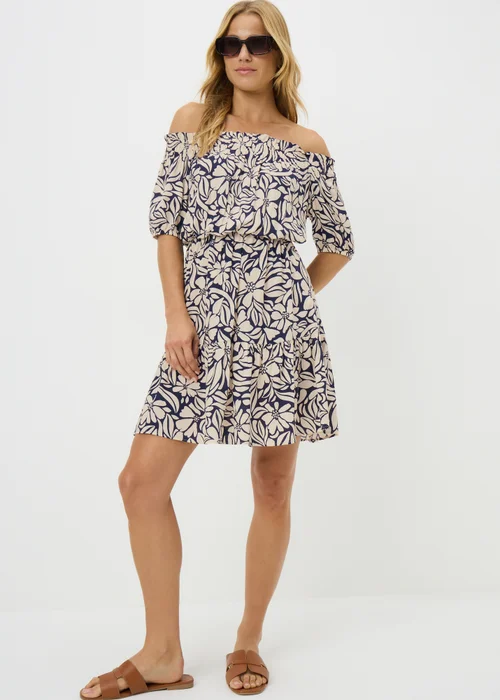 Navy Floral Bardot Dress - Size 20 Image 1