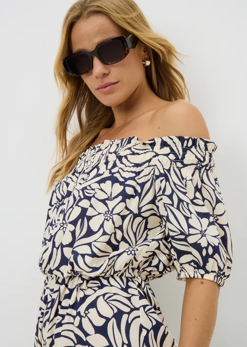 Navy Floral Bardot Dress - Size 20 Image 2