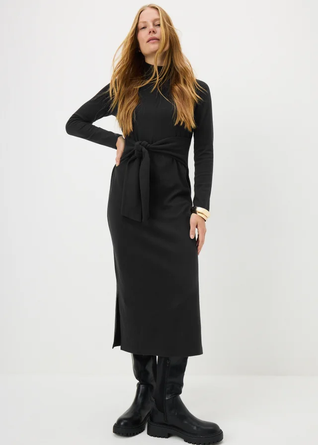 Black Tie Jersey Midi Dress