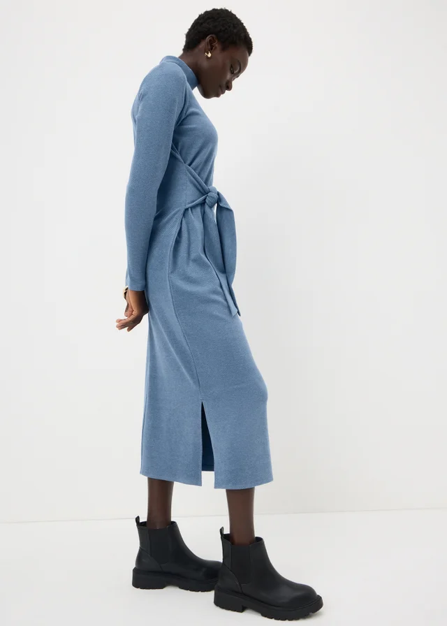 Blue Jersey Tie Midi Dress