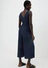 Navy Crinkle Belted Culotte Jumpsuit - 8 Image 3