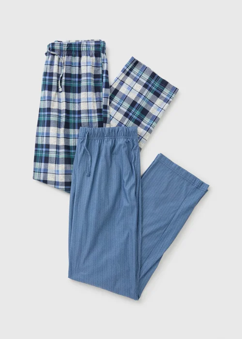 2 Pack Blue Slinky Fleece Pyjama Bottoms - Small Image 2
