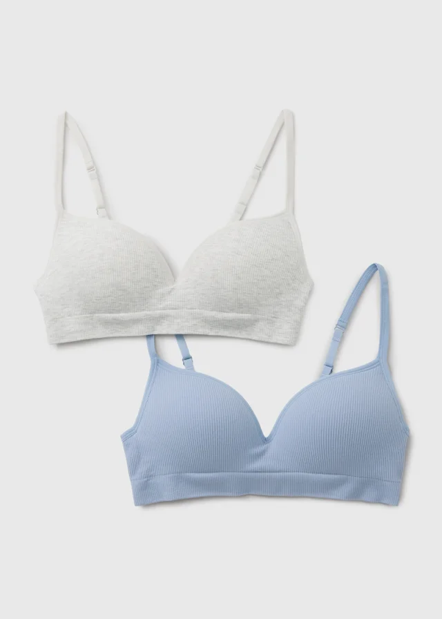 2 Pack Blue & Grey Seam Free Moulded Bras