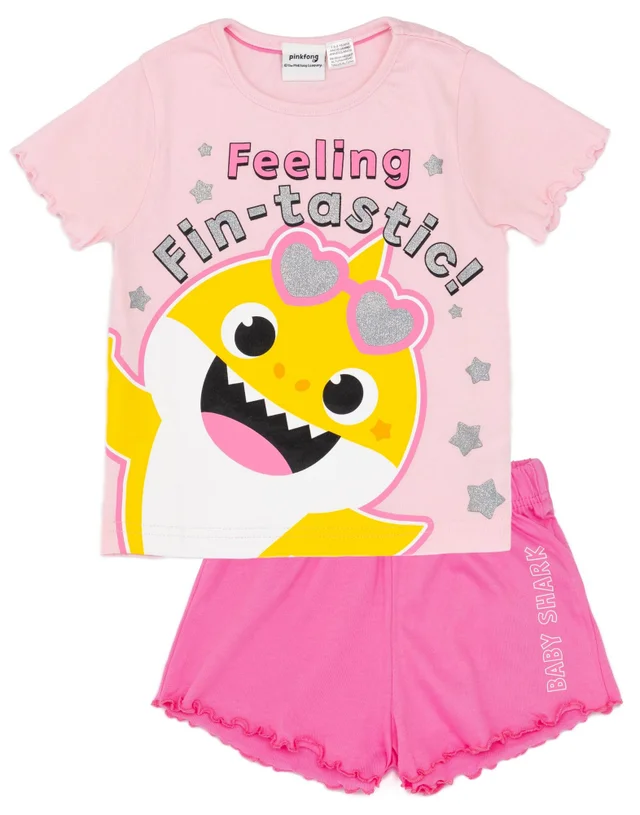 Baby Shark Kids Pink Shortie Pyjamas (12 Months-5 Years)