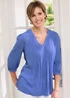 Cotton Traders Midnight Blue 3/4 Sleeve V Neck Crinkle Top - Size 10 Image 1