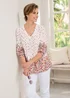 Cotton Traders Warm Cream 3/4 Sleeve V Neck Printed Crinkle Top - Size 16 Image 2