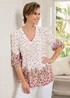 Cotton Traders Warm Cream 3/4 Sleeve V Neck Printed Crinkle Top - Size 16 Image 4