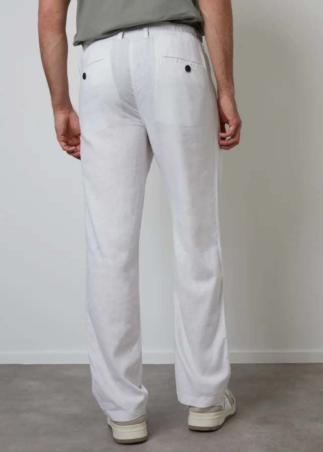 Threadbare White Linen Blend Casual Trousers