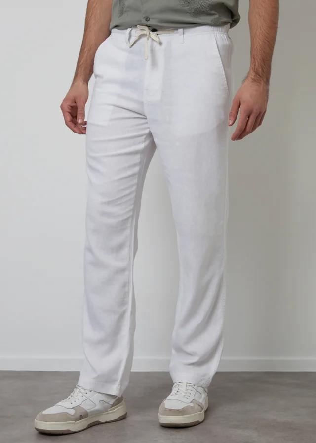 Threadbare White Linen Blend Casual Trousers