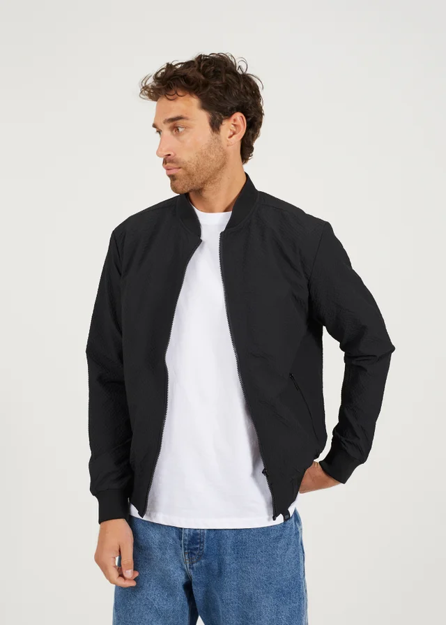 Brave Soul Black Seersucker Bomber Jacket