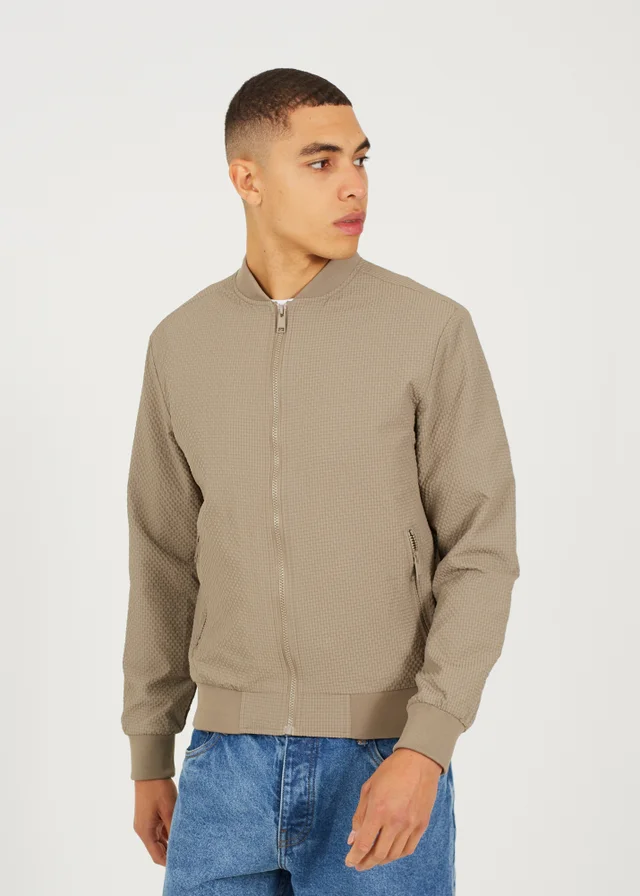 Brave Soul Taupe Seersucker Bomber Jacket