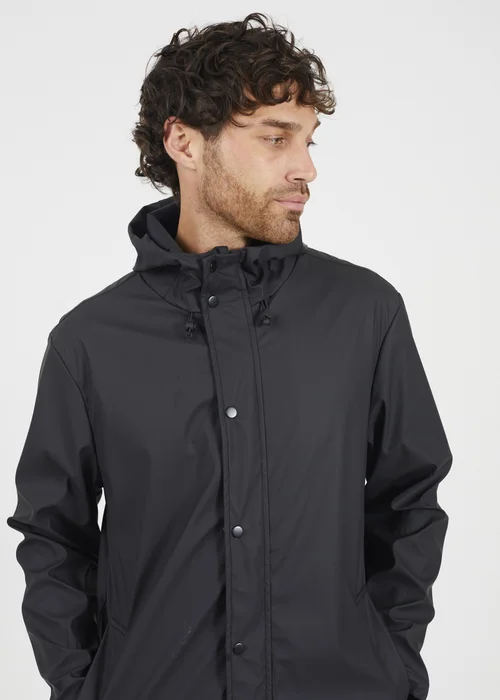 Brave Soul Black Rubberised Hooded Parka Style Jacket - S Image 3