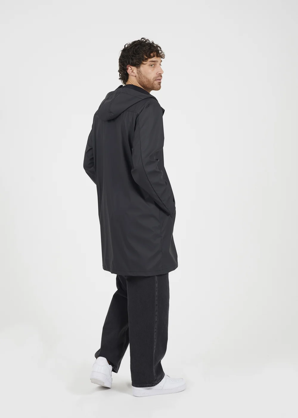 Brave Soul Black Rubberised Hooded Parka Style Jacket - S Image 2